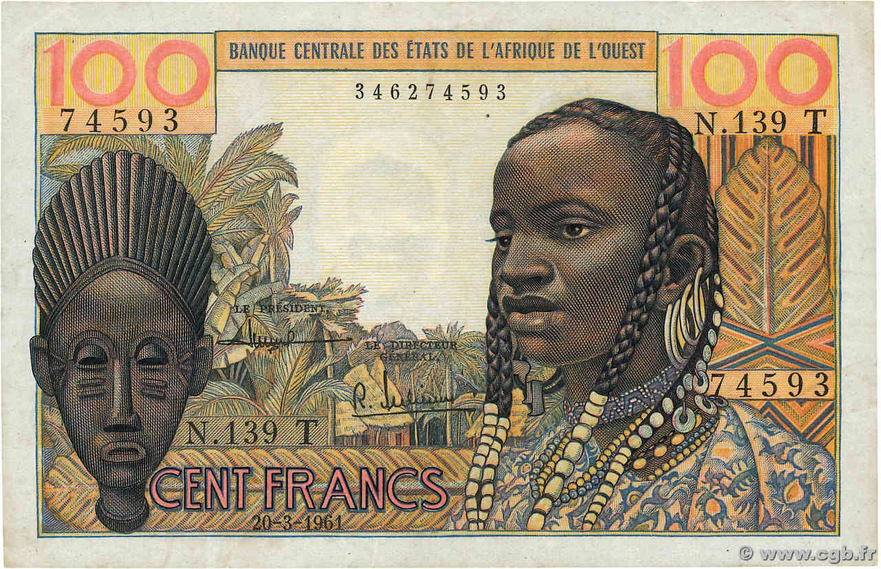 100 Francs WEST AFRICAN STATES  1961 P.801Tb VF