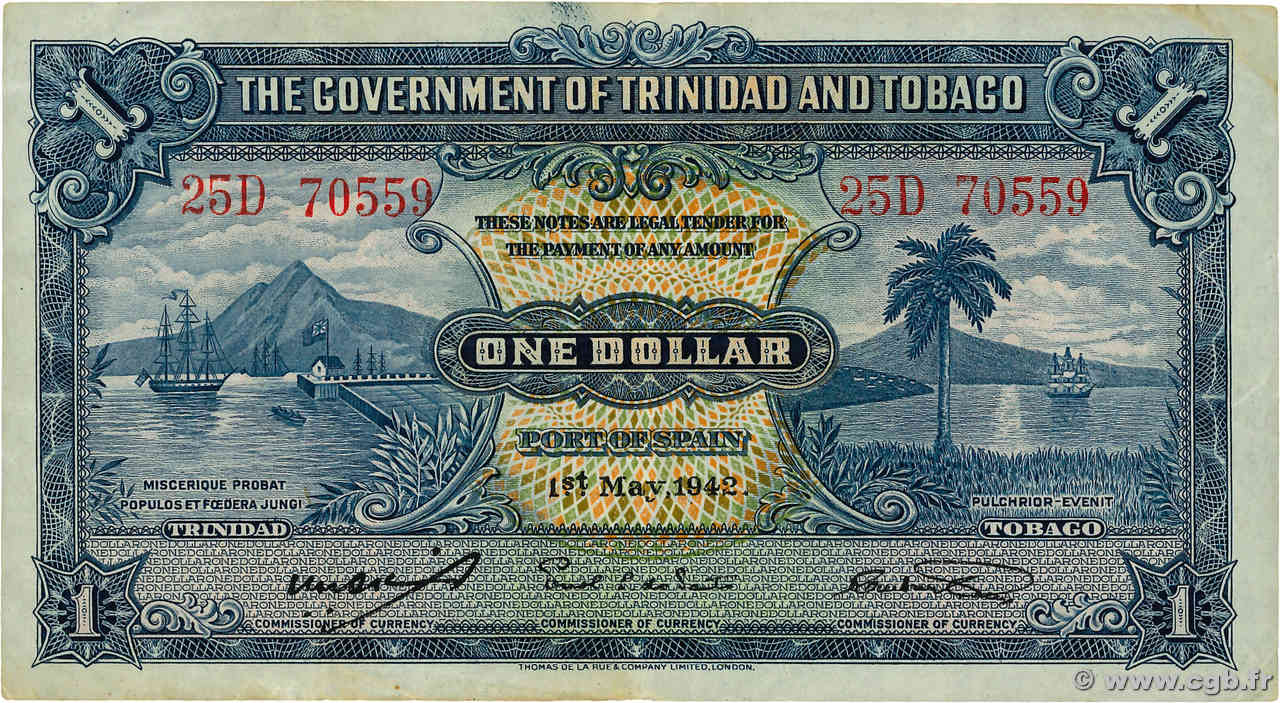 1 Dollar TRINIDAD E TOBAGO  1942 P.05c BB