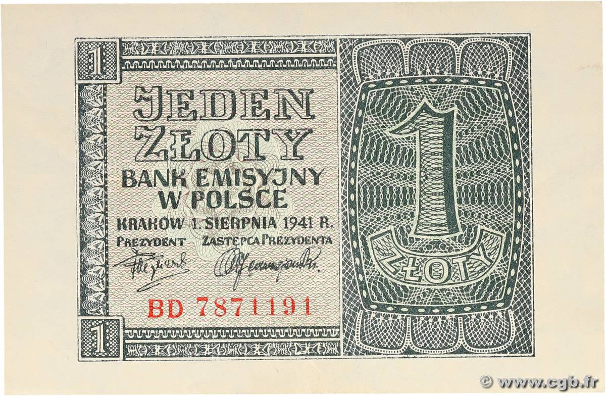 1 Zloty POLOGNE  1941 P.099 SUP+