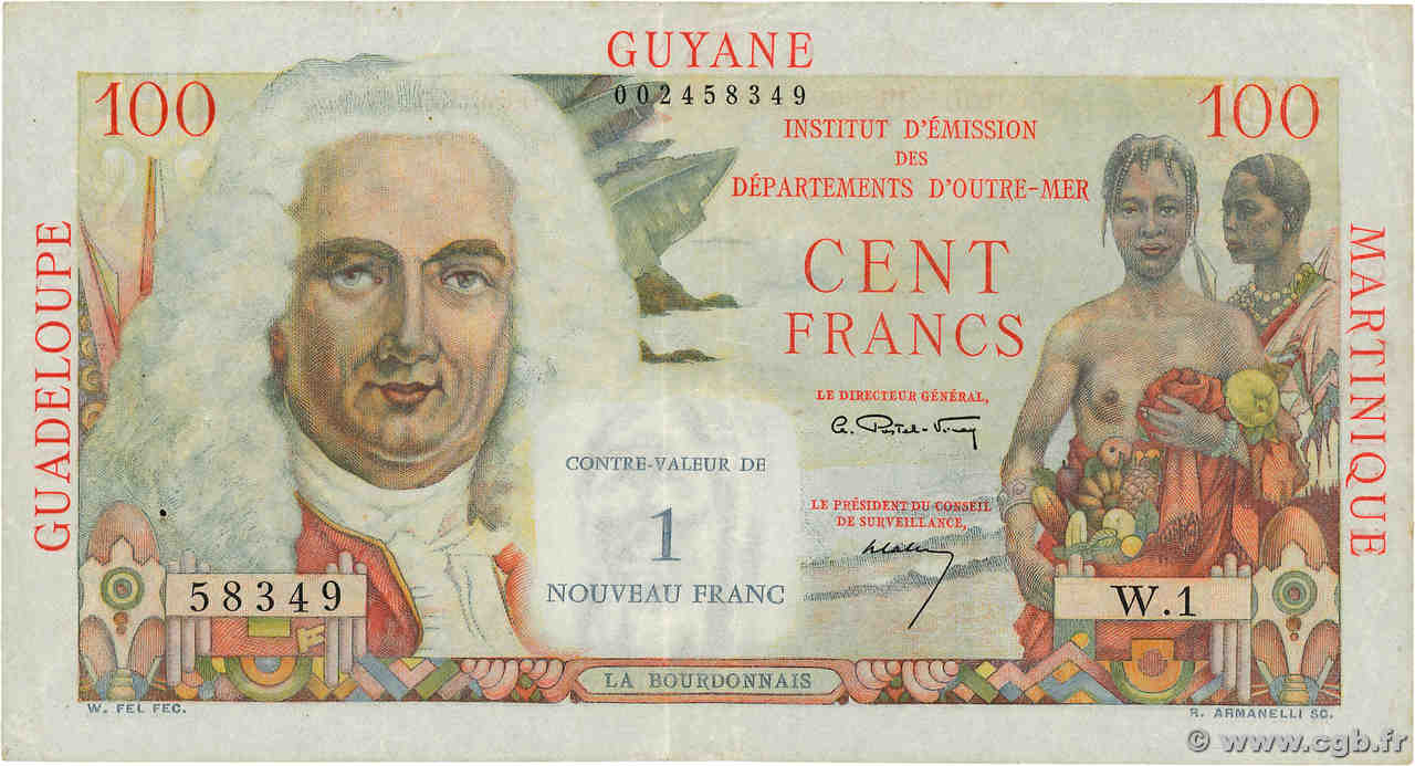 1 NF sur 100 Francs La Bourdonnais FRENCH ANTILLES  1960 P.01 VF+