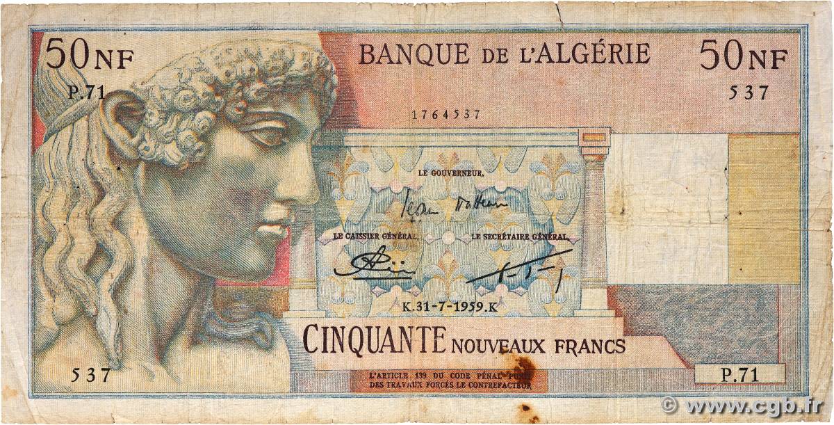50 Nouveaux Francs ALGERIA  1959 P.120a G