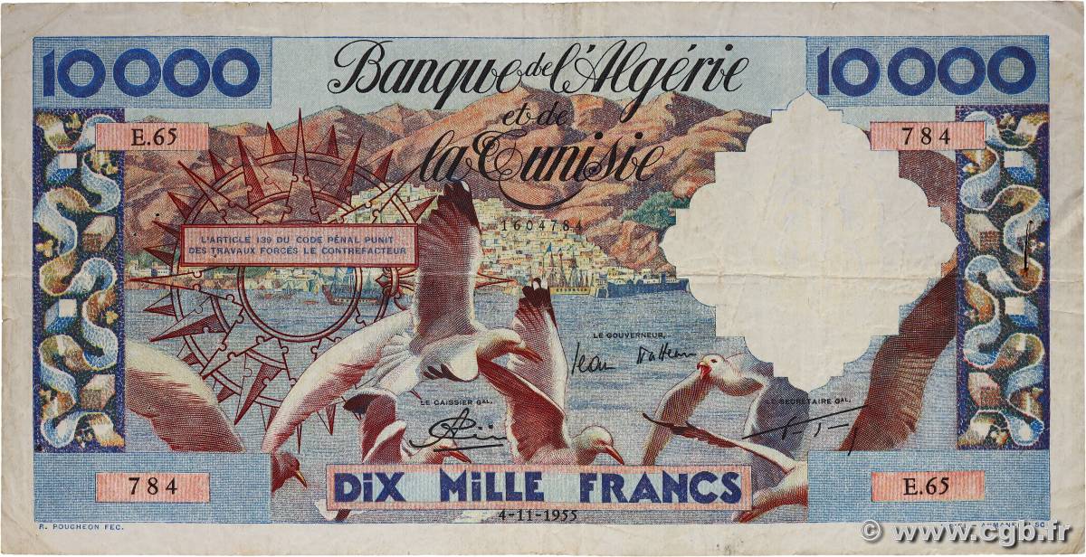 10000 Francs ALGERIEN  1955 P.110 fSS