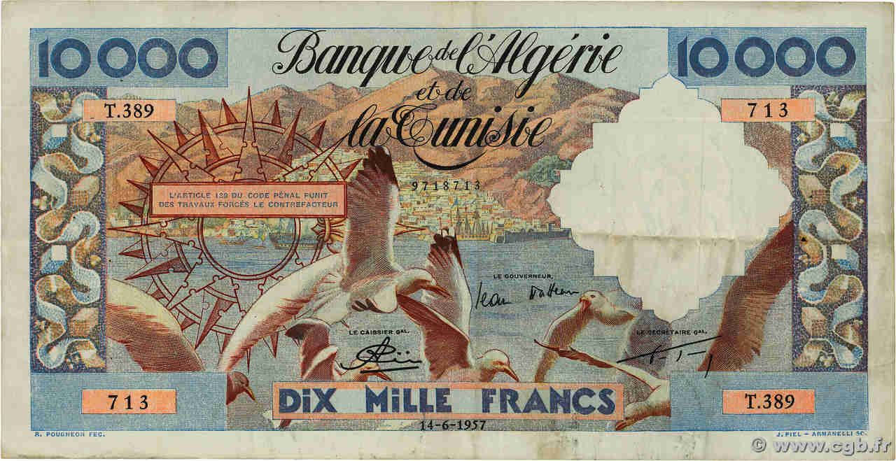 10000 Francs ALGERIA  1957 P.110 q.BB