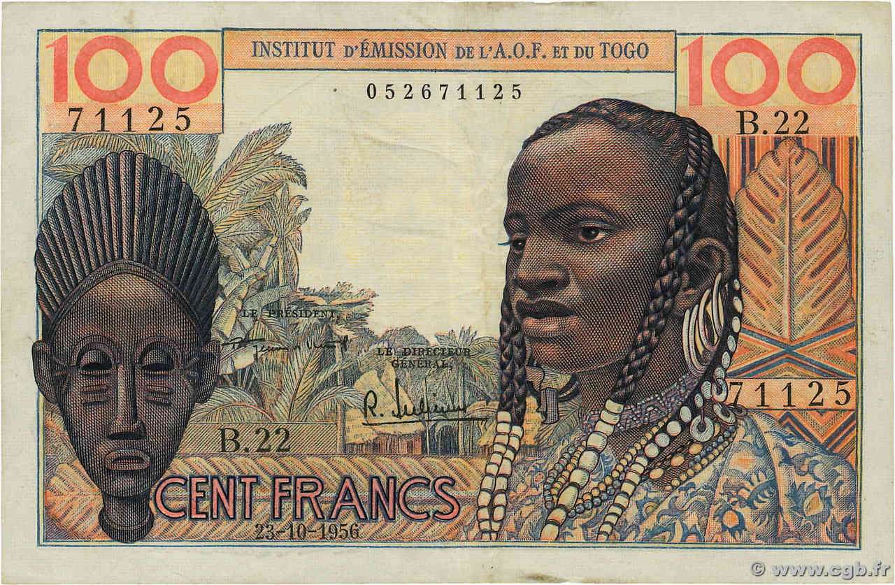 100 Francs FRENCH WEST AFRICA  1956 P.46 BC+