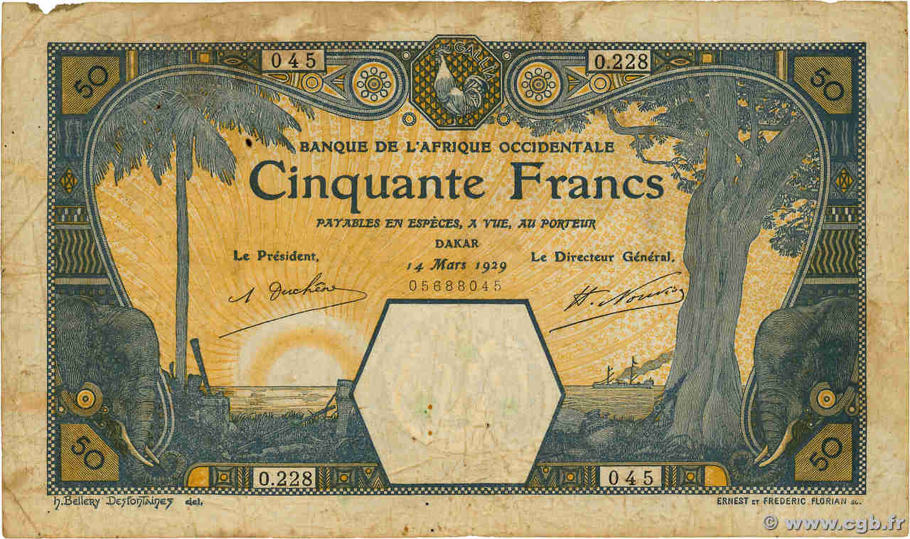 50 Francs DAKAR FRENCH WEST AFRICA (1895-1958) Dakar 1929 P.09Bc G