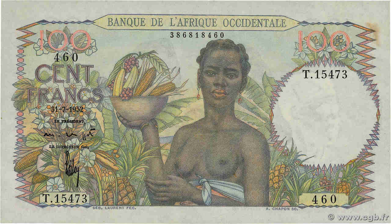 100 Francs AFRIQUE OCCIDENTALE FRANÇAISE (1895-1958)  1952 P.40 TTB+