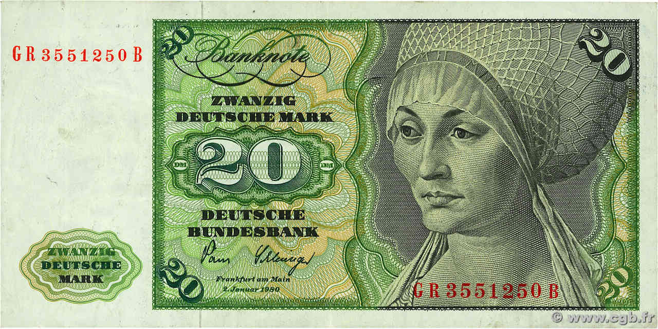 20 Deutsche Mark GERMAN FEDERAL REPUBLIC  1980 P.32d BB