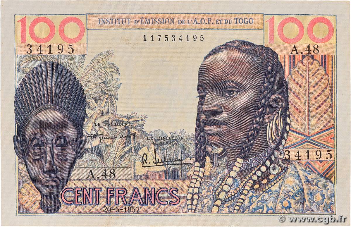 100 Francs FRENCH WEST AFRICA  1957 P.46 MBC+