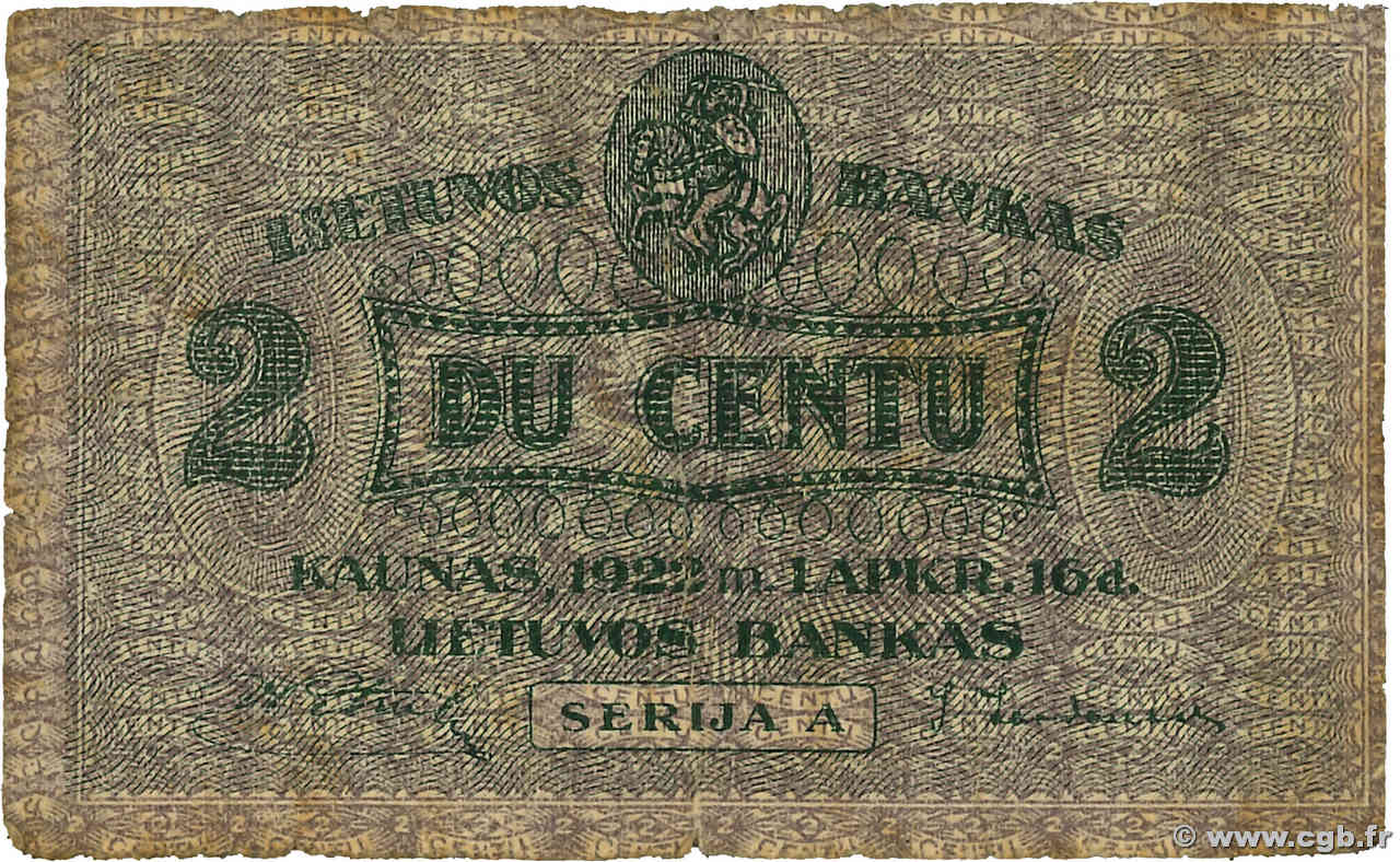 2 Centu LITAUEN  1922 P.08a SGE