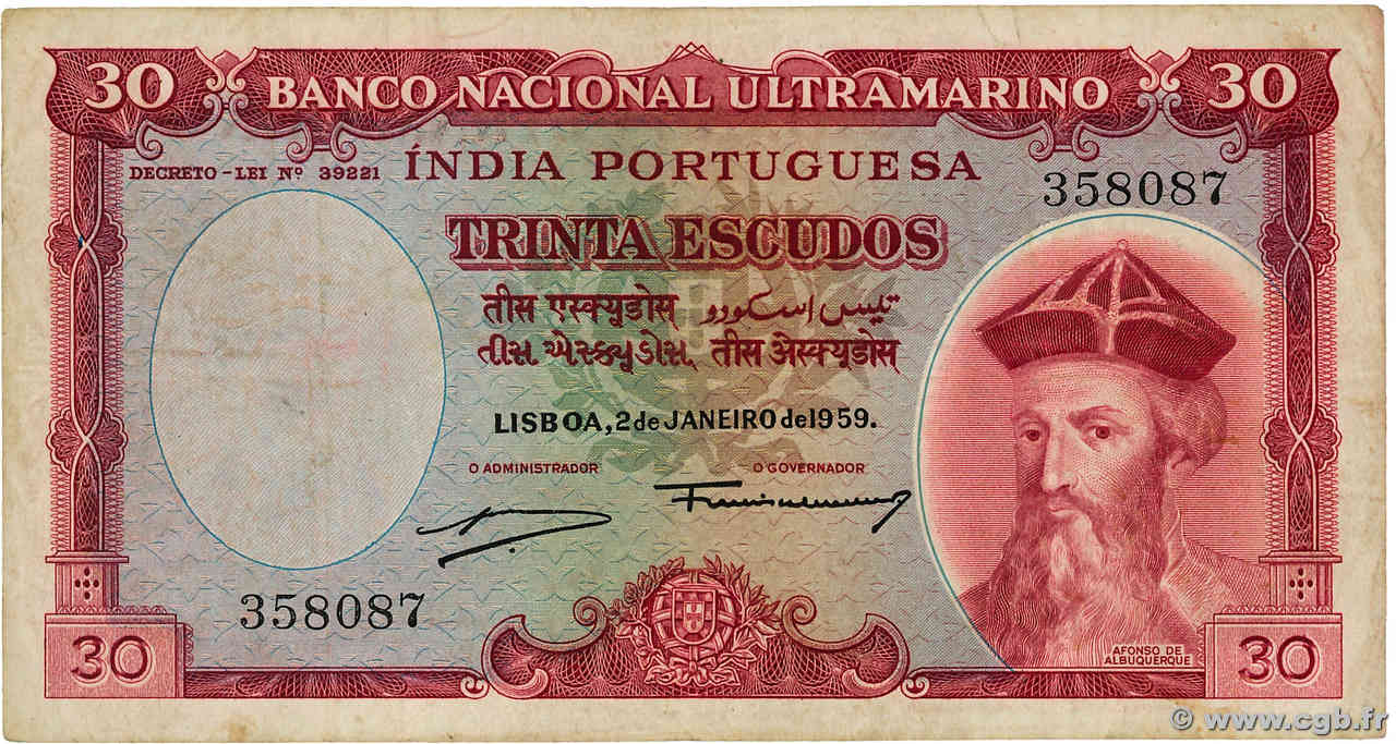 30 Escudos INDIA PORTOGHESE  1959 P.41 MB