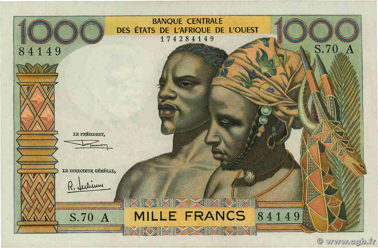 1000 Francs ÉTATS DE L AFRIQUE DE L OUEST  1969 P.103Af SPL