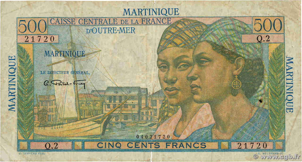 500 Francs Pointe à Pitre MARTINIQUE  1949 P.32 VG