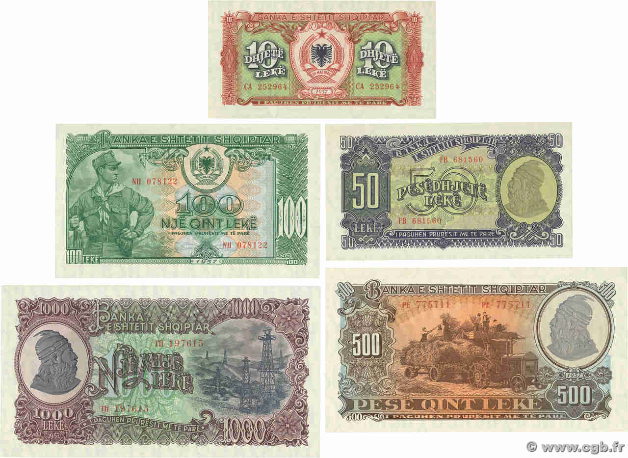 10 au 1000 Lekë Lot ALBANIA  1957 P.28 au P.32 AU+