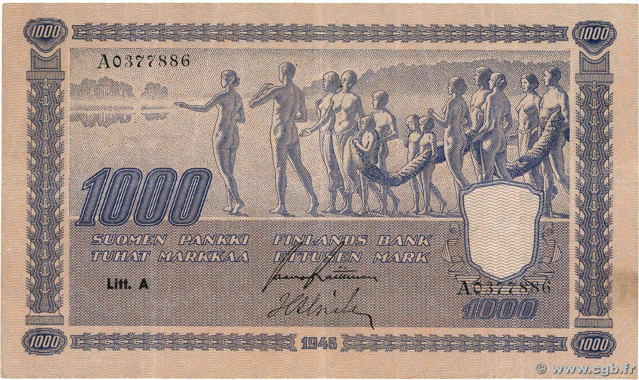 1000 Markkaa FINNLAND  1945 P.082a SS