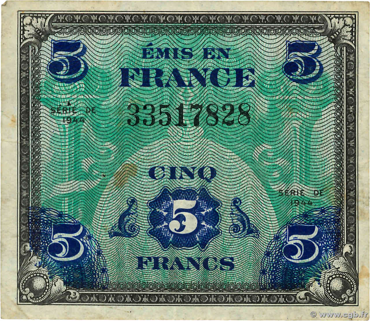 5 Francs DRAPEAU FRANCE  1944 VF.17.01 F+
