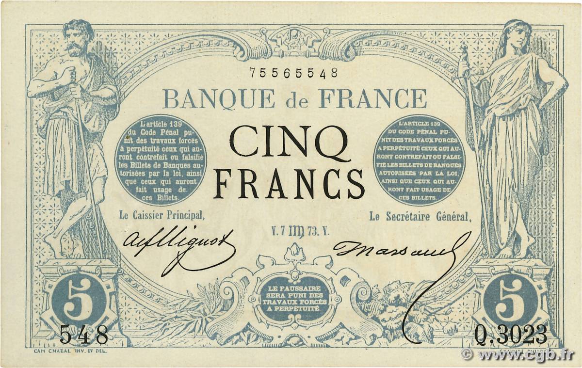 5 Francs NOIR FRANCE  1873 F.01.21 SUP+