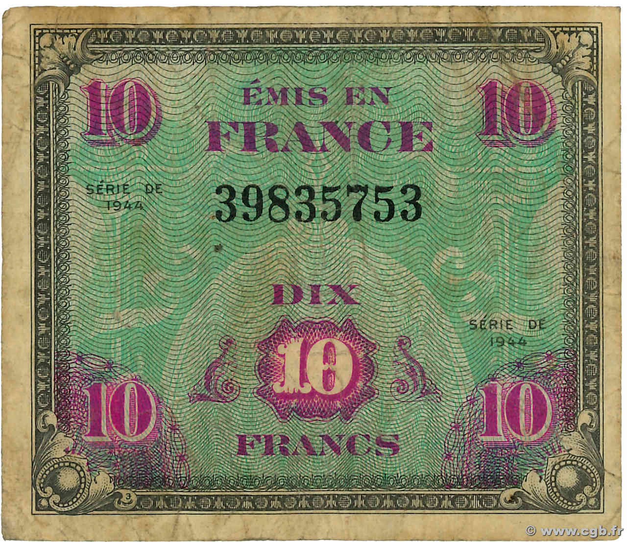 10 Francs DRAPEAU FRANCE  1944 VF.18.01 VG