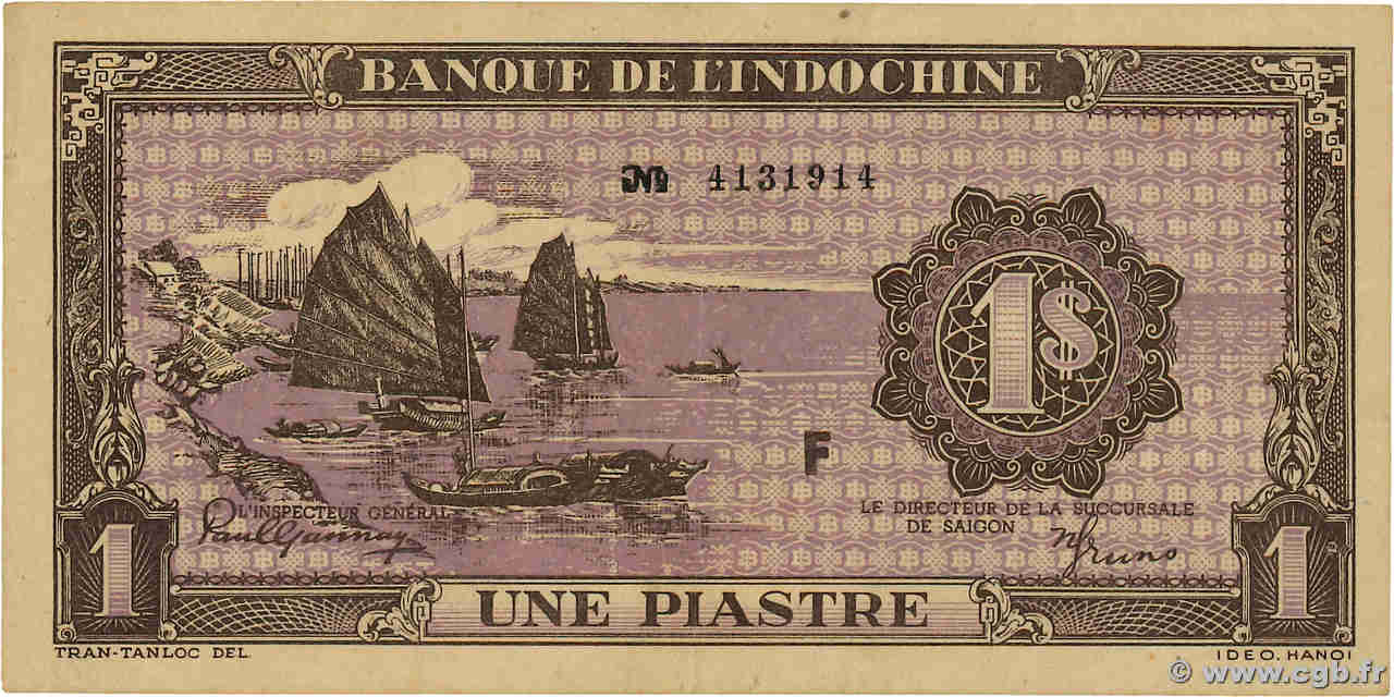 1 Piastre violet INDOCHINE FRANÇAISE  1943 P.060 SUP