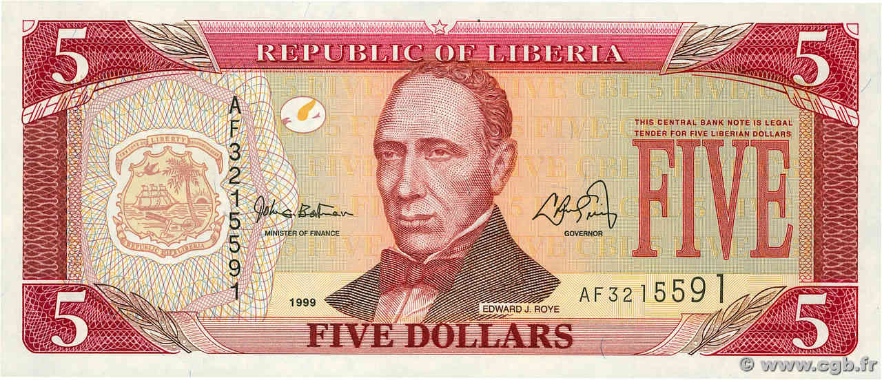 5 Dollars LIBERIA  1999 P.21 UNC