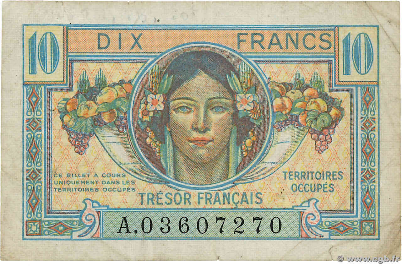 10 Francs TRÉSOR FRANÇAIS FRANCIA  1947 VF.30.01 MB