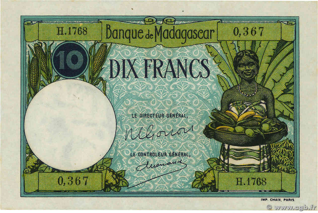 10 Francs MADAGASCAR  1948 P.036 SC+