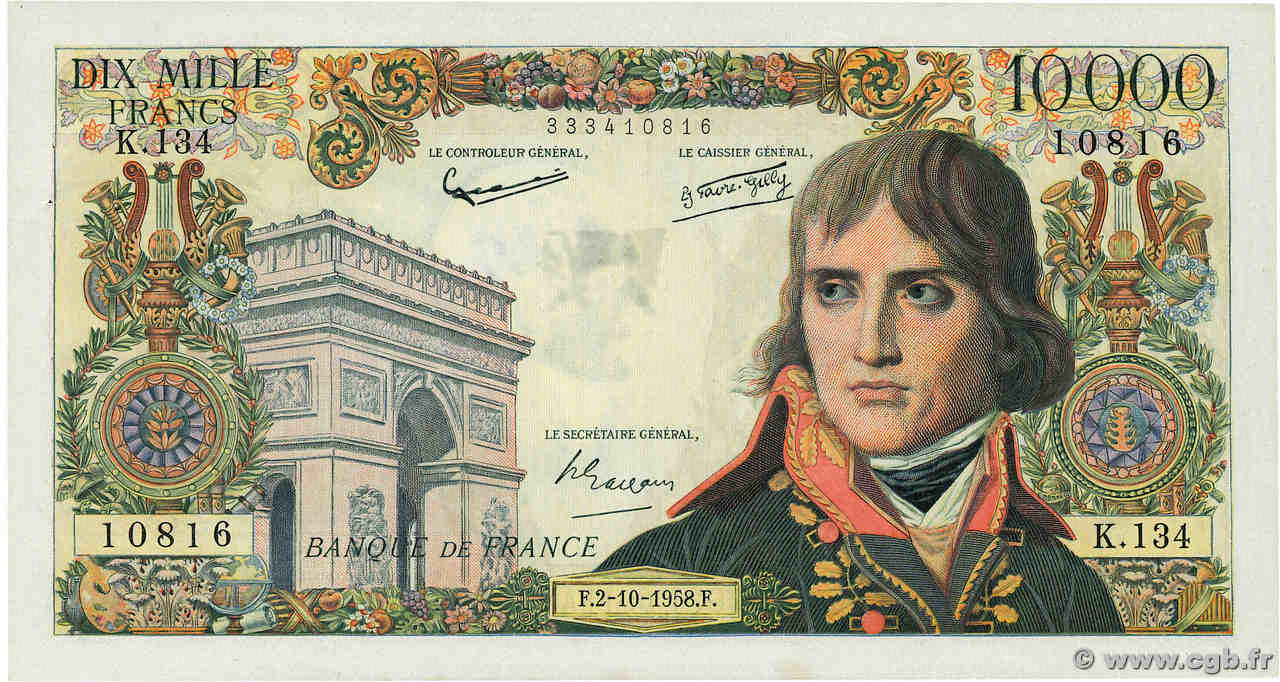 10000 Francs BONAPARTE FRANCIA  1958 F.51.13 MBC+