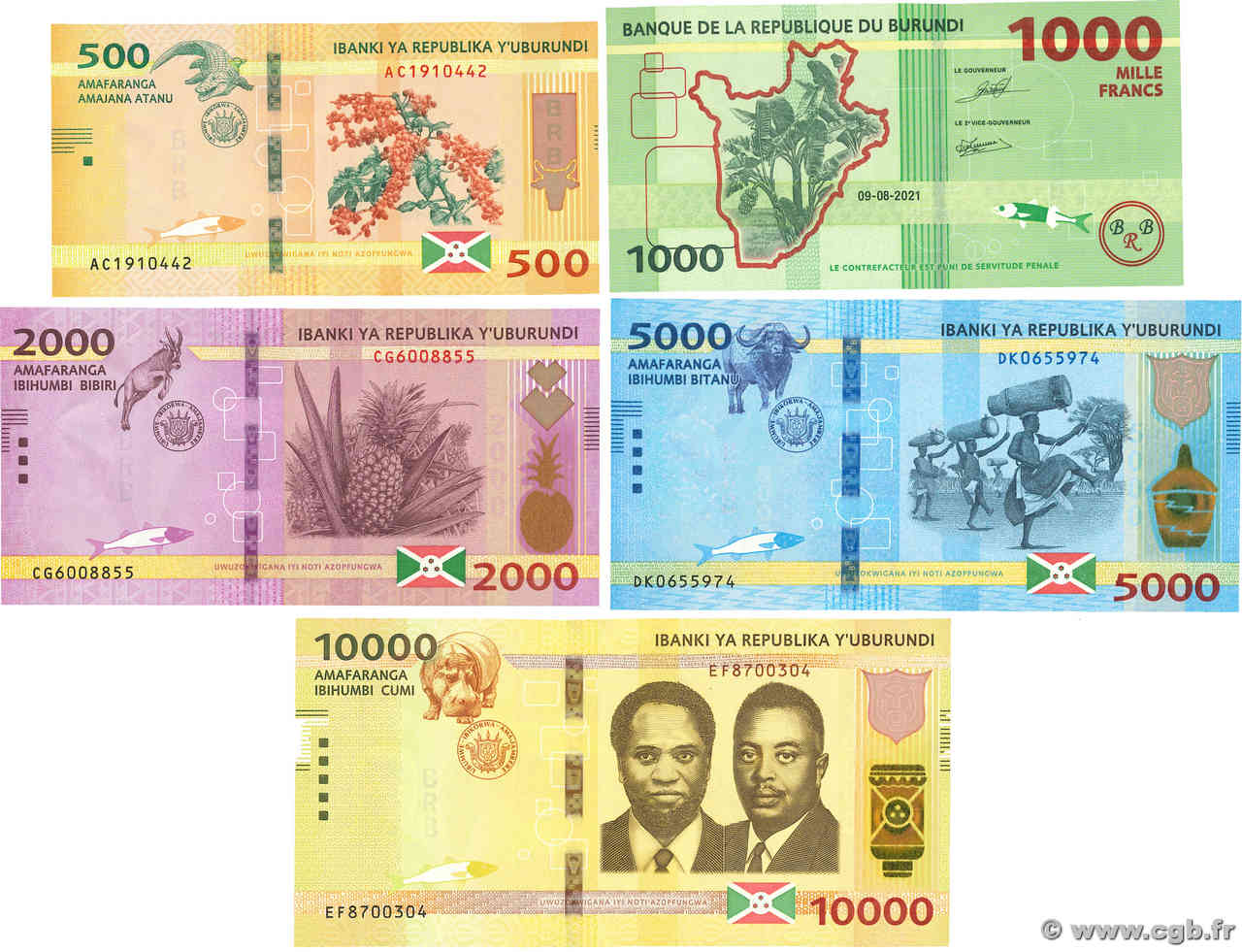 500 au 10000 Francs LOT BURUNDI  2018 P.50 au P.54 UNC