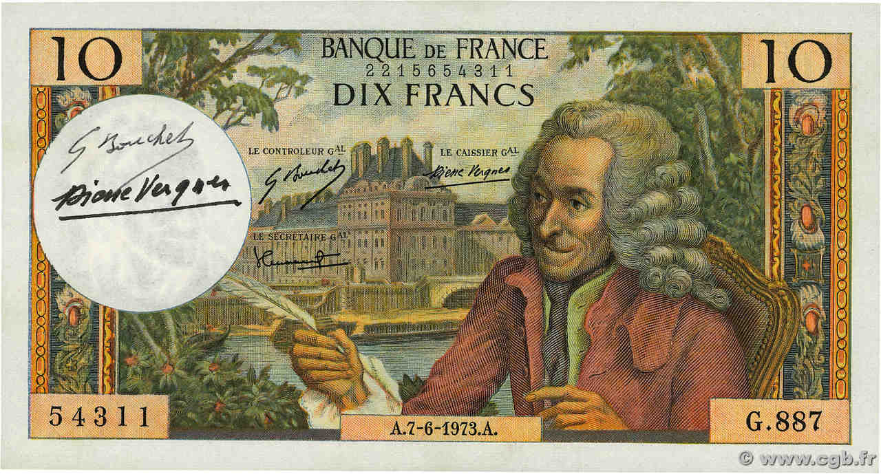 10 Francs VOLTAIRE FRANCE  1973 F.62.62 XF