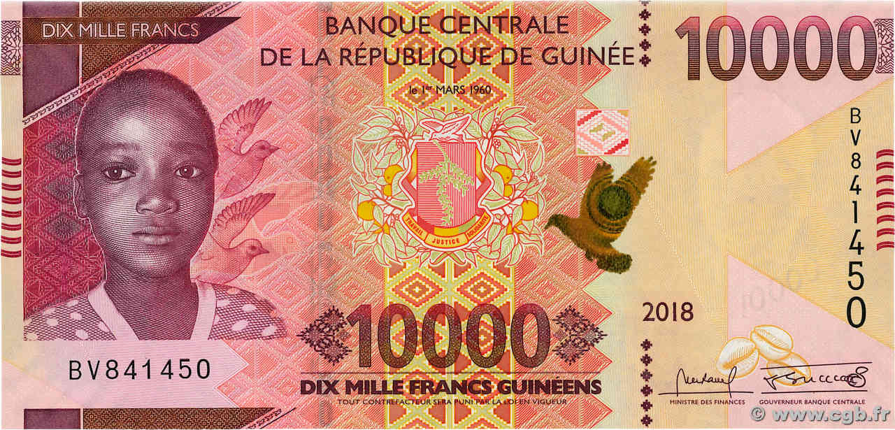 10000 Francs GUINEA  2018 P.49A UNC-