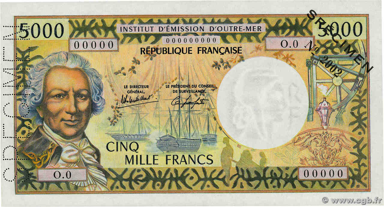 5000 Francs Spécimen TAHITI  1982 P.28cs var ST