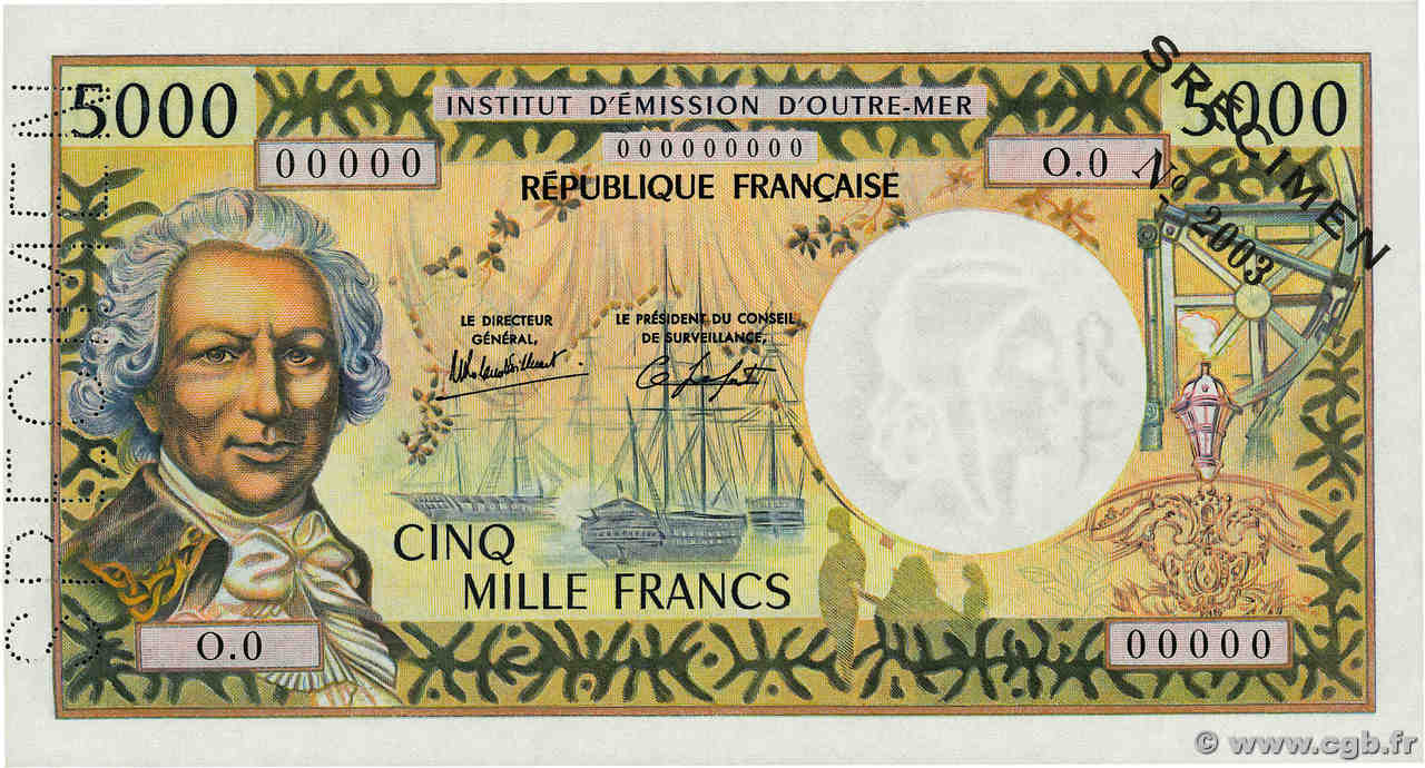 5000 Francs Spécimen TAHITI  1982 P.28cs var UNC