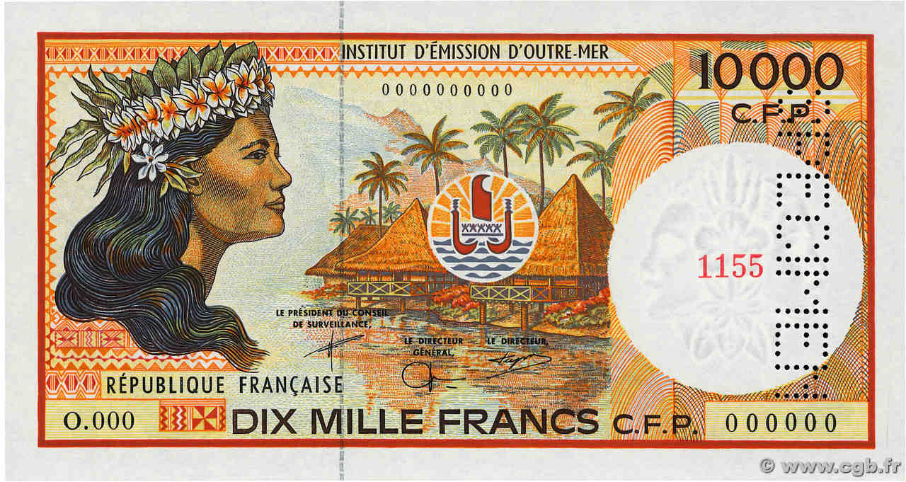 10000 Francs Spécimen FRENCH PACIFIC TERRITORIES  2002 P.04ds UNC