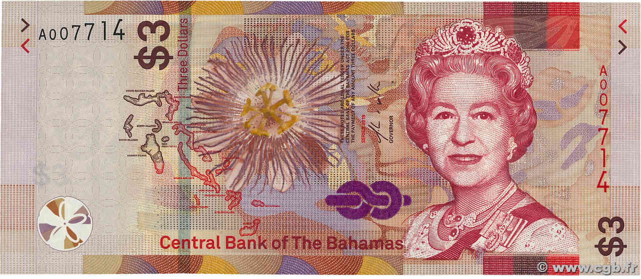 3 Dollars BAHAMAS  2019 P.78 fST+