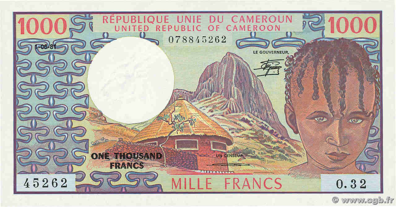 1000 Francs CAMEROON  1981 P.16d UNC