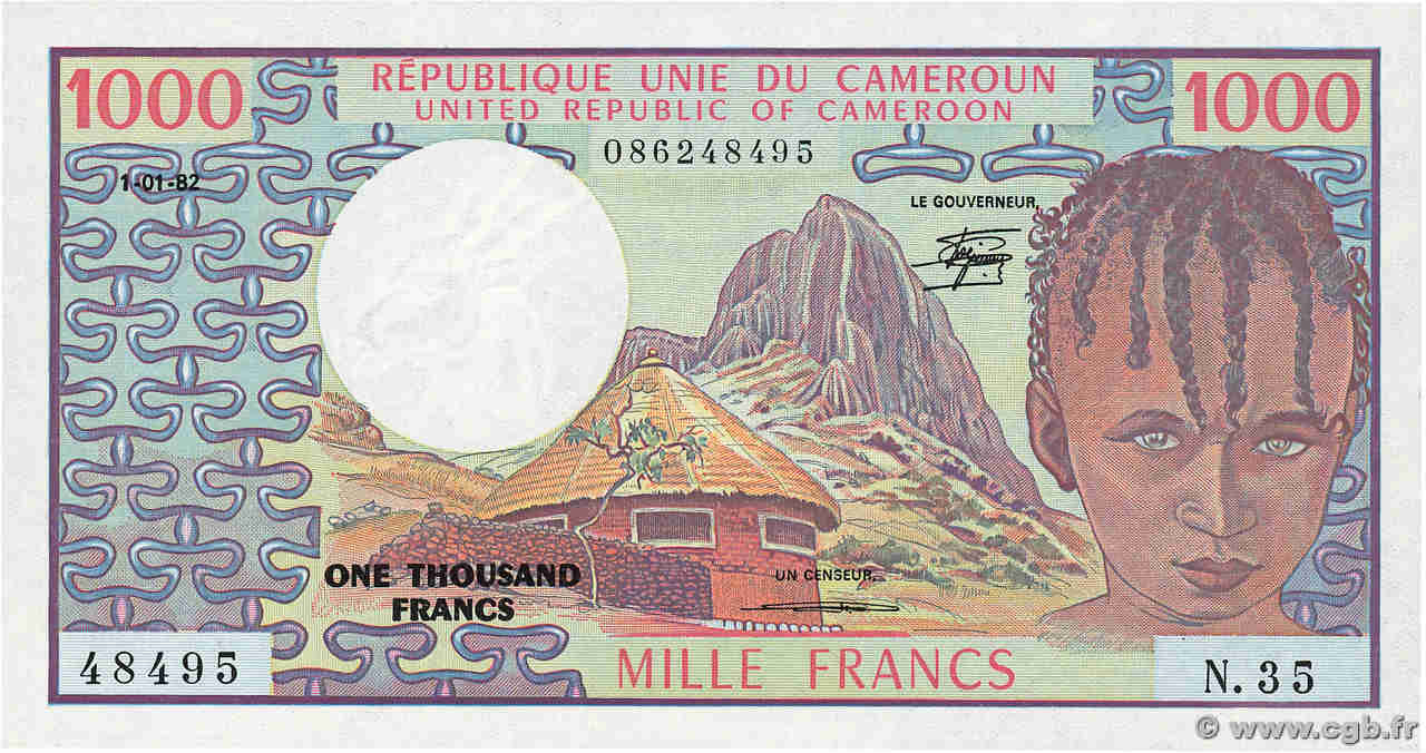 1000 Francs CAMERúN  1982 P.16d FDC