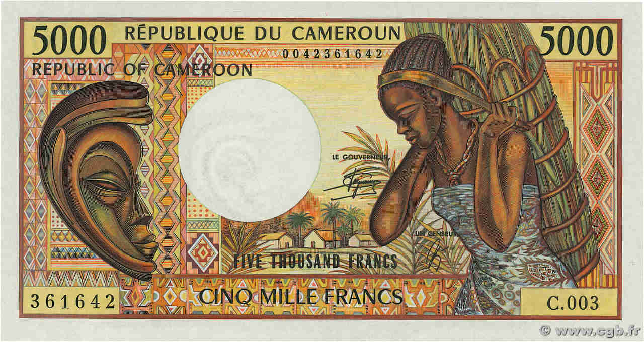 5000 Francs CAMERúN  1990 P.22 FDC