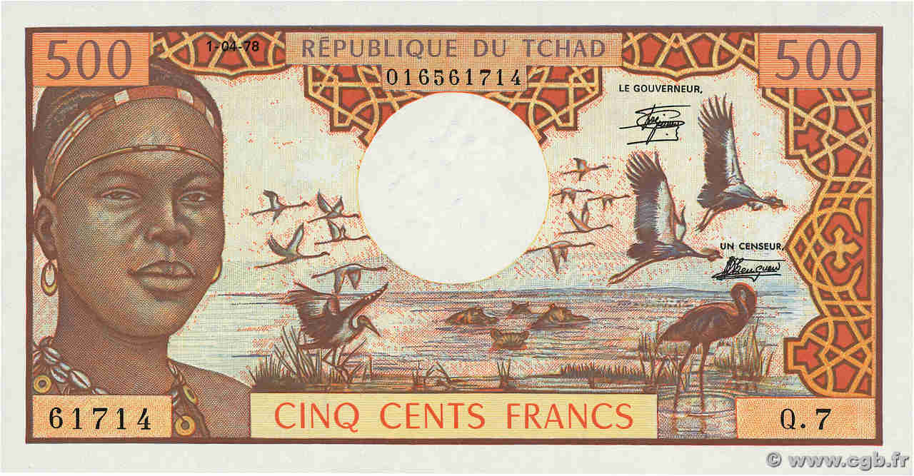 500 Francs CHAD  1978 P.02b UNC