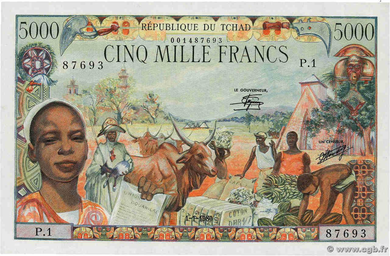 5000 Francs CHAD  1980 P.08 FDC