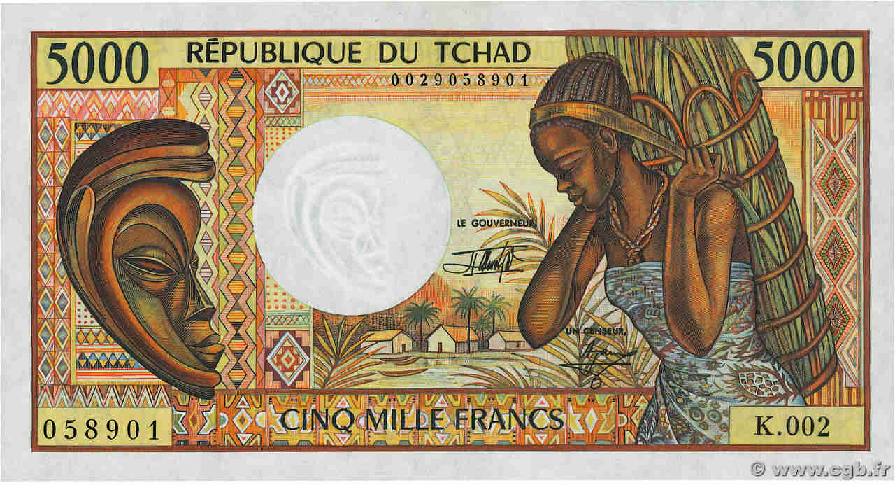 5000 Francs CHAD  1991 P.11 UNC