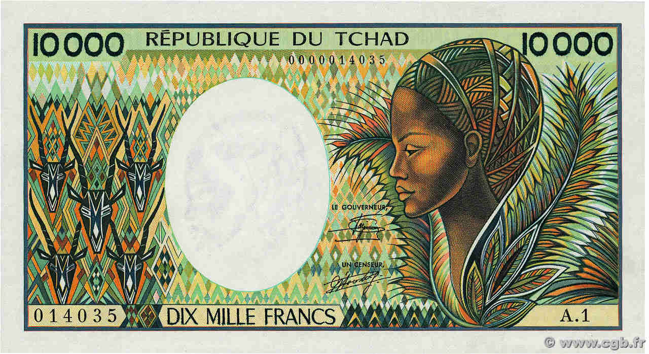 10000 Francs CHAD  1985 P.12a UNC