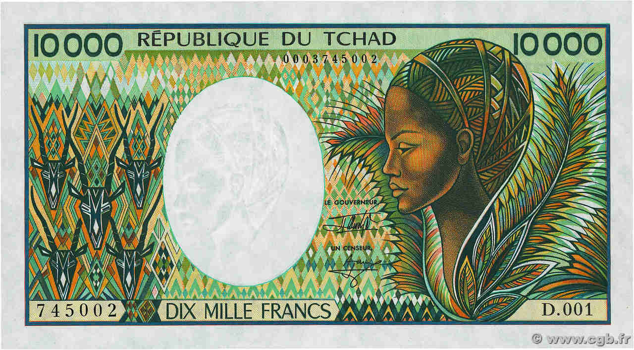 10000 Francs CHAD  1991 P.12b UNC-