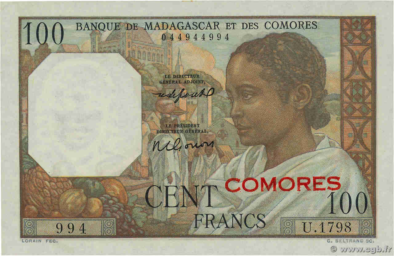 100 Francs COMOROS  1960 P.03b1 XF+