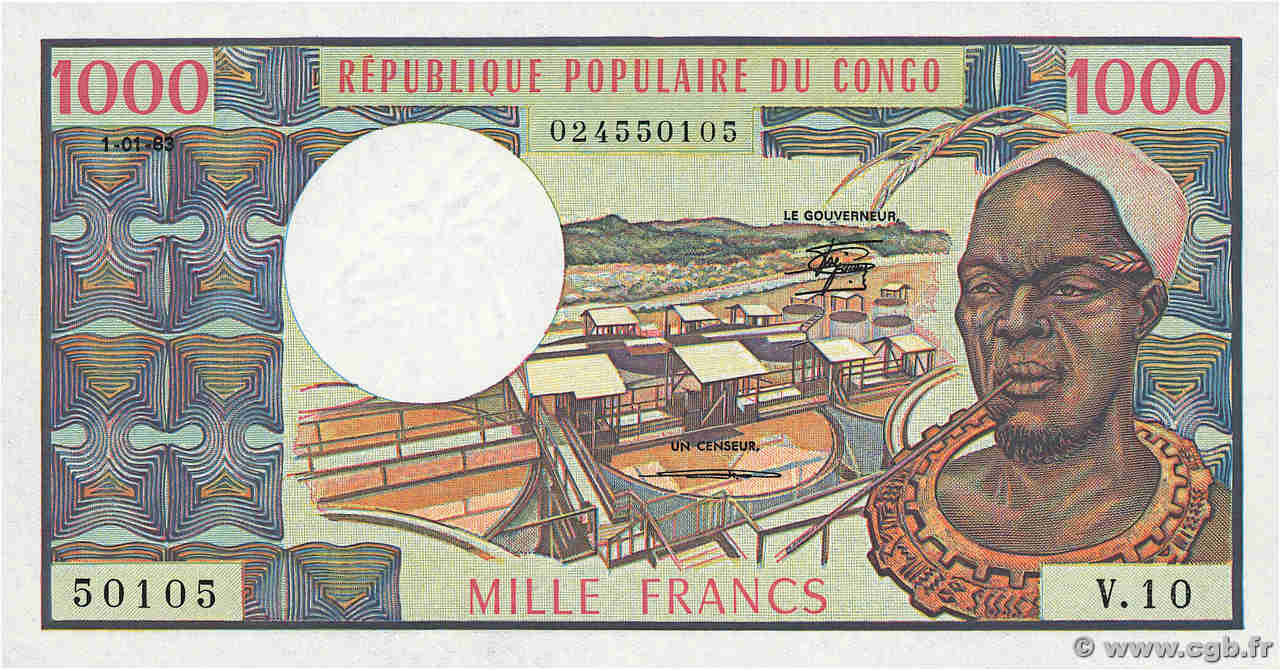 1000 Francs Numéro radar CONGO  1983 P.03e q.FDC