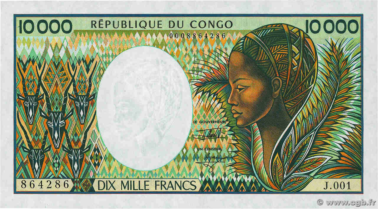 10000 Francs CONGO  1992 P.13 pr.NEUF