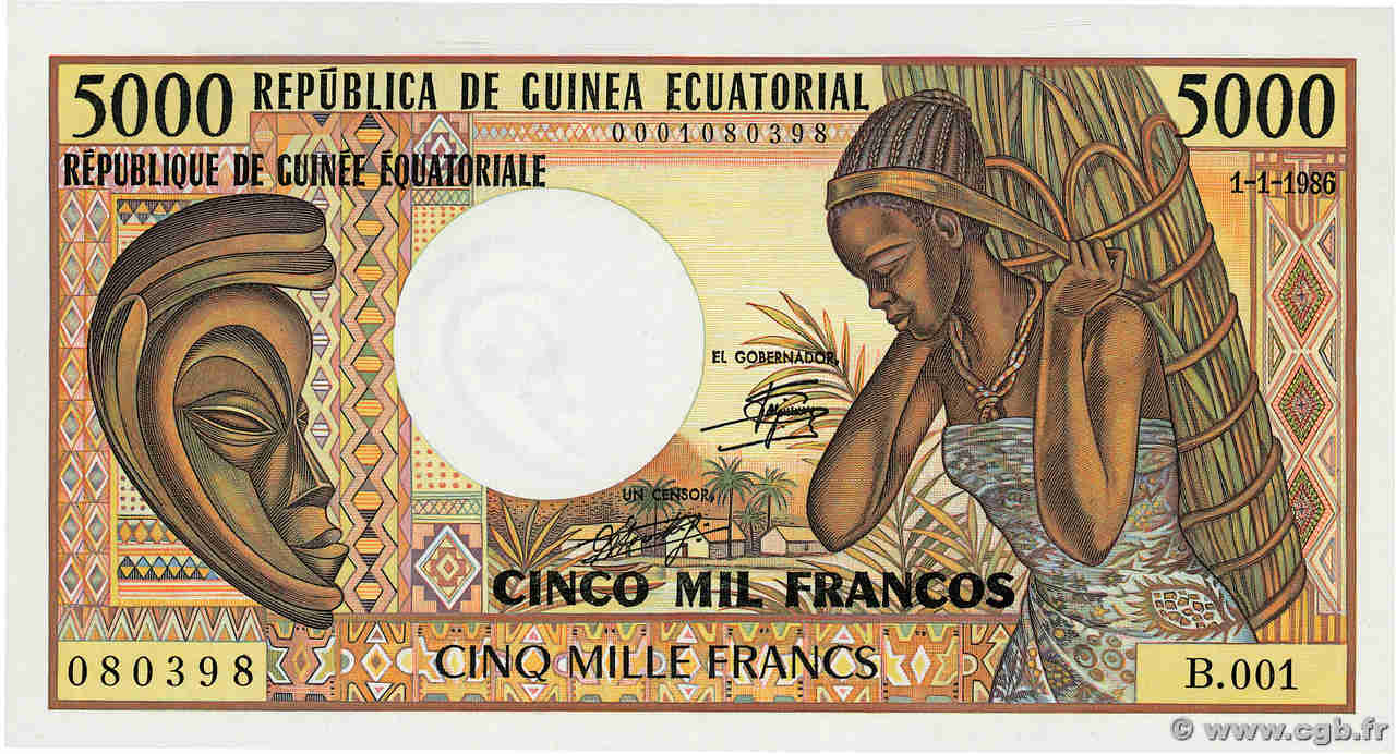 5000 Francs GUINEA ECUATORIAL  1986 P.22b SC+