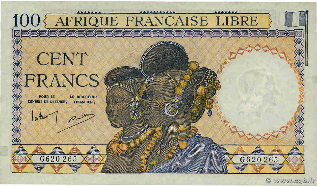 100 Francs AFRIQUE ÉQUATORIALE FRANÇAISE Duala 1941 P.08 XF+