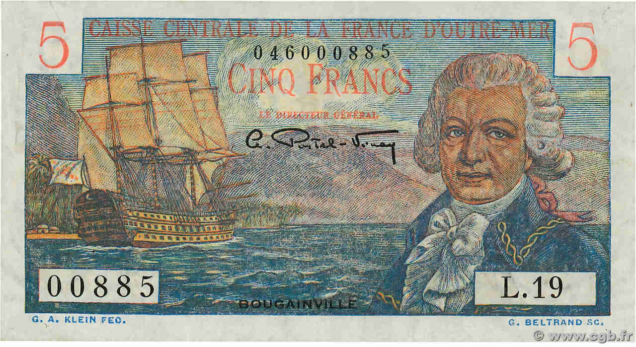 5 Francs Bougainville AFRIQUE ÉQUATORIALE FRANÇAISE  1947 P.20B UNC-