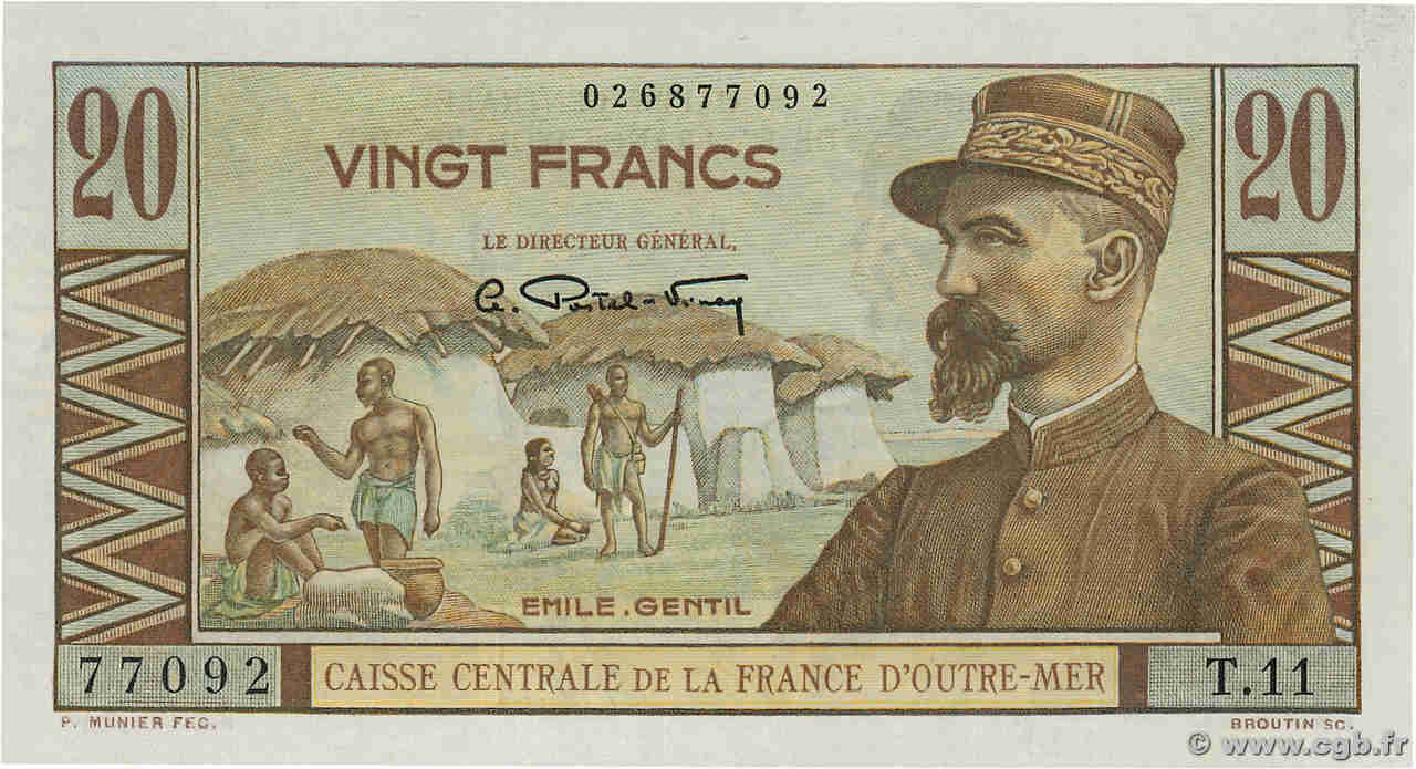 20 Francs Émile Gentil FRENCH EQUATORIAL AFRICA  1946 P.22 XF+