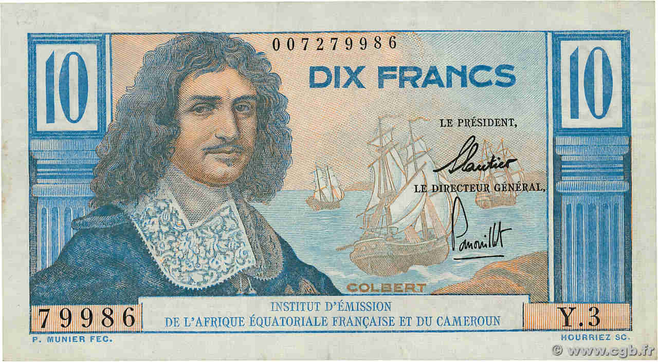 10 Francs Colbert AFRIQUE ÉQUATORIALE FRANÇAISE  1957 P.29 XF