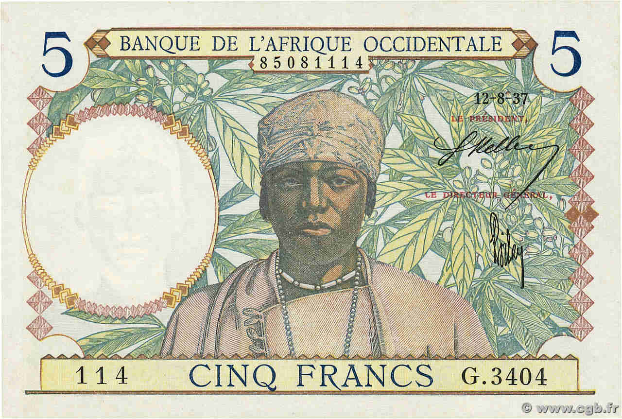 5 Francs AFRIQUE OCCIDENTALE FRANÇAISE (1895-1958)  1937 P.21 NEUF